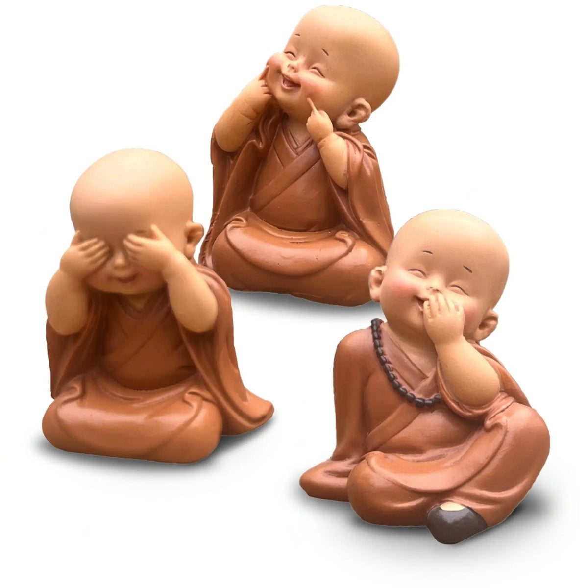 Trio de Petits Moines Bouddhistes – Joie et Serenite  La Maison de Bouddha