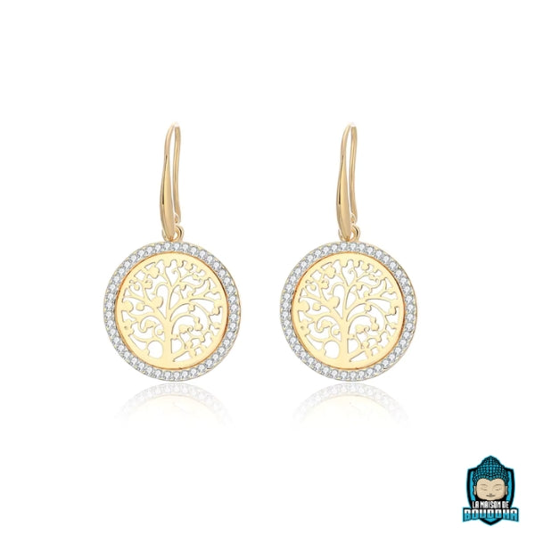 🎁Boucles d’oreilles + Collier Arbre de Vie couleur or – Parure bouddhiste lumineuse pour bien-être et élévation spirituelle