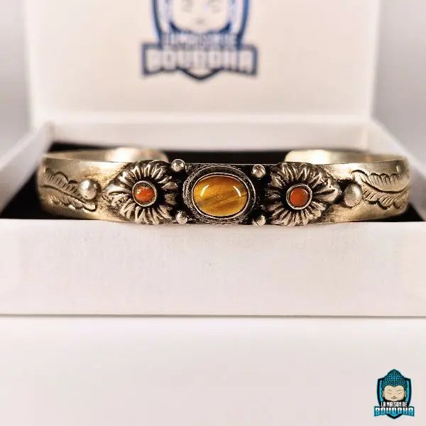 Bracelet Jonc Tibetain et Oeil de Tigre Naturelle