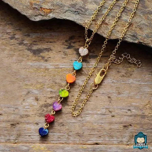 Collier des 7 chakras pendentif cœurs