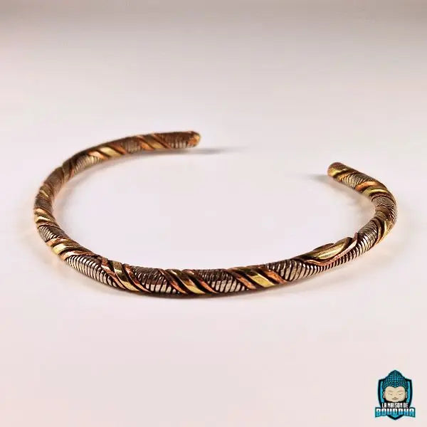 Jonc Tibétain Torsadé 3 métaux laiton cuivre rouge et cuivre blanc