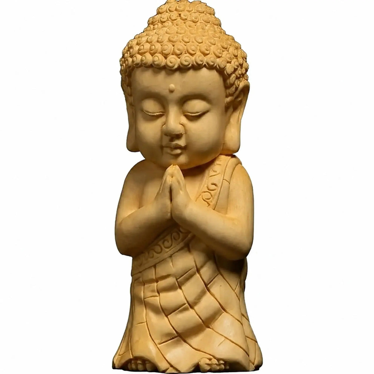 Statue A du lot de 5 Statuettes Bouddha en bois de buis, modèle debout avec les mains jointes