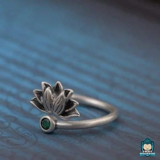 Bague-Lotus-Argent-sterling-925-petite-pierre-zirconium-synthetique-verte