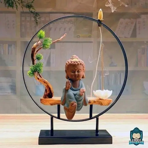 Bouddha-Bruleur-Dencens-Bulle-Paisible-en-ceramique-petit-Bouddha-birman-kesa-bleu-Longueur-20-cm-largeur-9-cm-environ-hauteur-35-cm-