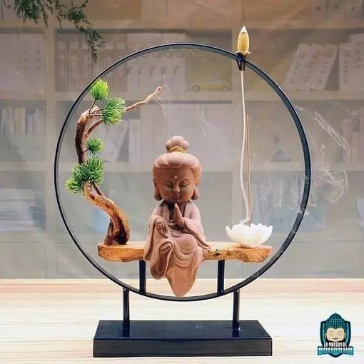 Bouddha-Bruleur-Dencens-Bulle-Paisible-en-ceramique-petit-Bouddha-kesa-beige-Longueur-20-cm-largeur-9-cm-environ-hauteur-35-cm