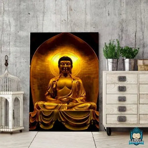 Bouddha-Peinture-Acrylique-statue-couleur-or-toile-canvas-La-Maison-de-Bouddha