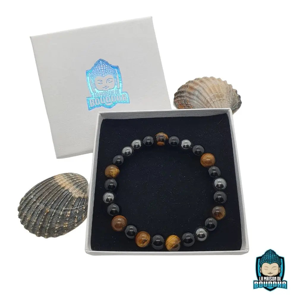 Bracelet Triple Protection en il de Tigre Hématite et Obsidienne Noire  La Maison de Bouddha