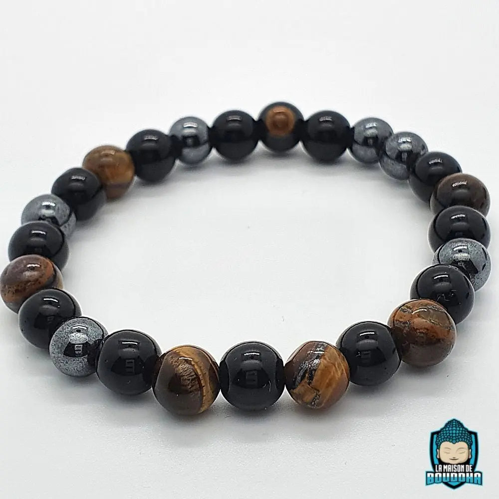 Bracelet Triple Protection en il de Tigre Hématite et Obsidienne Noire  La Maison de Bouddha