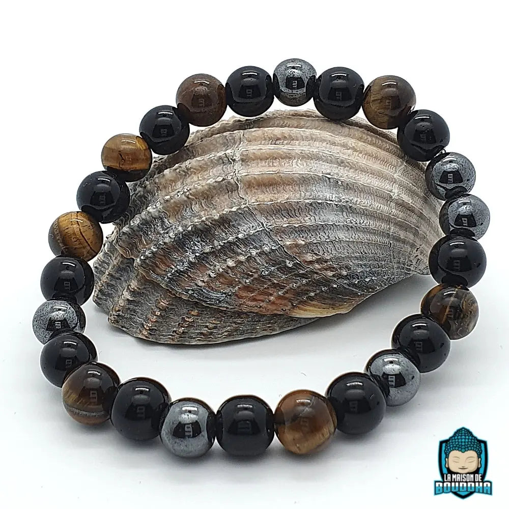Bracelet Triple Protection en il de Tigre Hématite et Obsidienne Noire  La Maison de Bouddha