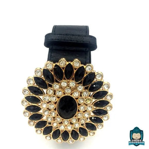 Ceinture-ethnique-chic-en-cuir-PU-boucle-fleur-en-perles-synthetiques-noir-dore-et-diamant-longueur-110-cm-boucle-7-cm-La-Maison-de-Bouddha