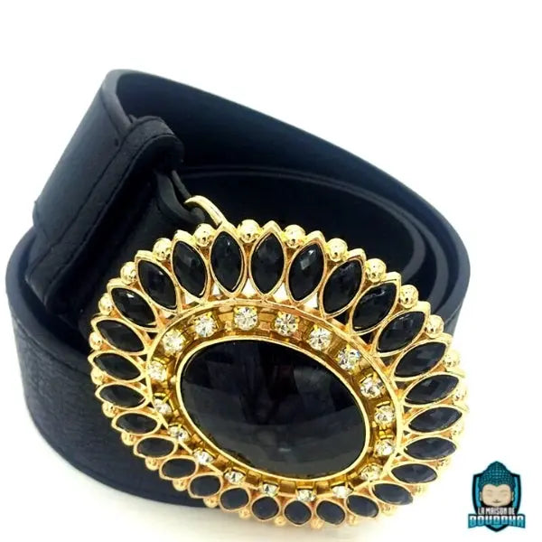Ceinture-femme-ethnique-noir-dore-en-cuir-PU-longueur-110-cm-largeur-3-cm-boucle-7-cm-La-Maison-de-Bouddha