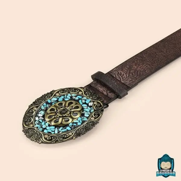 Ceinture-femme-pour-robe-en-cuir-PU-avec-motifs-ethniques-graves-l-100-cm-L-5-cm-boucle-ovale-dore-cuivre-pierres-turquoise-synthetiques