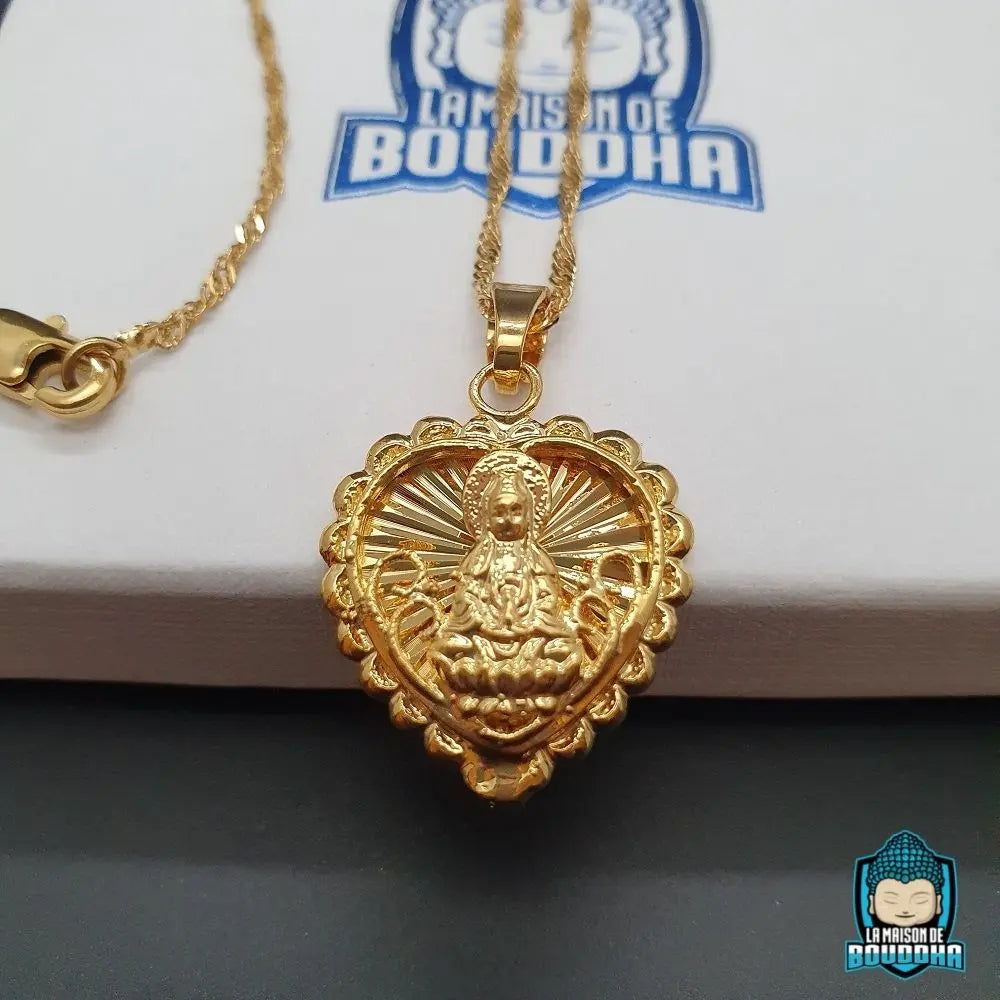 Collier en Forme de Coeur Bouddha Doré  La Maison de Bouddha