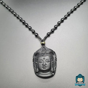 Collier et Pendentif Bouddha Vitalité en Obsidienne Noire