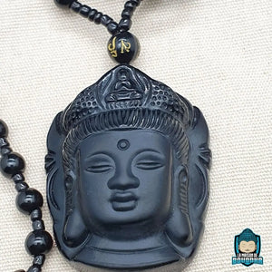 Collier et Pendentif Bouddha Vitalité en Obsidienne Noire