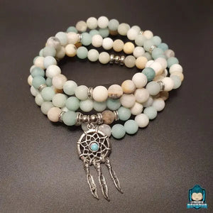 Mala-Tibetain-Amazonite-naturelle-attrape-reves-108-perles-multicolore-bijou-alliage-de-zinc-elastique-La-Maison-de-Bouddha