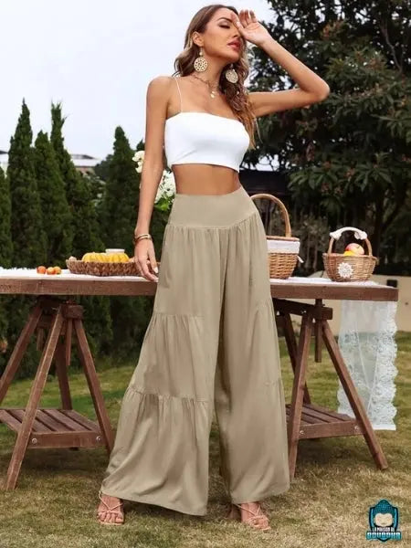 Pantalon-fluide-palazzo-ete-Kaki-en-coton-large-bandeau-ceinture-La-Maison-de-Bouddha
