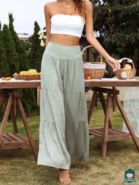 Pantalon-palazzo-femme-taille-haute-Vert-Celadon-en-coton-large-ceinture-bandeau-La-Maison-de-Bouddha