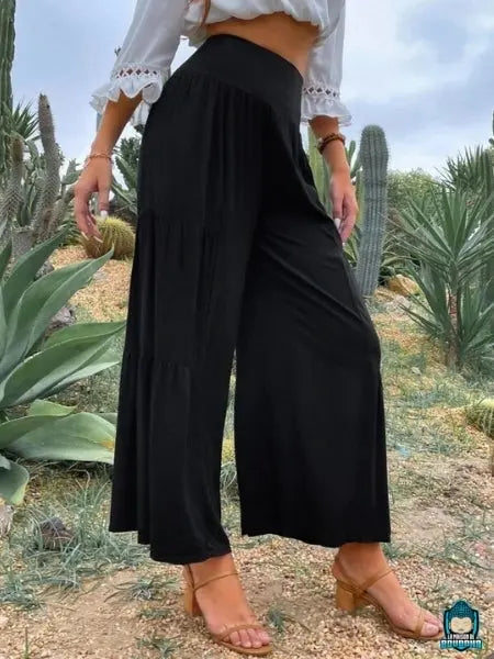 Pantalon-palazzo-fluide-Noir-vue-debout-de-profil-La-Maison-de-Bouddha