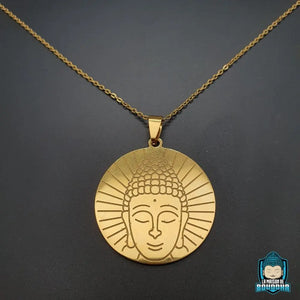 Pendentif-Bouddha-Dore-rond-en-acier-inoxydable-tete-de-Bouddha-chaine-fine-gourmette-poids-20-grammes-La-Maison-de-Bouddha