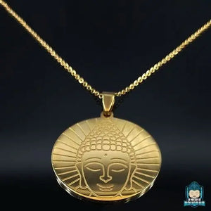 Pendentif-Bouddha-Dore-rond-en-acier-inoxydable-tete-de-Bouddha-chaine-gourmette-fine-longueur-50-cm-poids-20-grammes-La-Maison-de-Bouddha