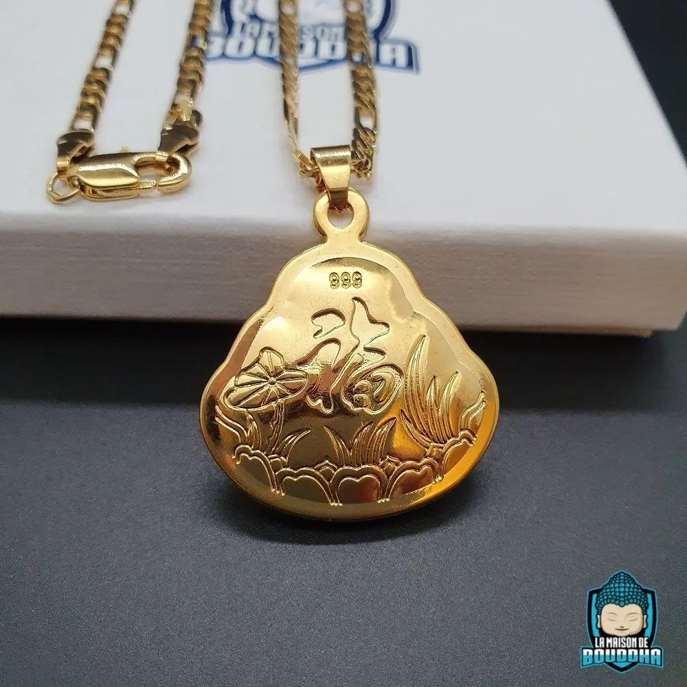 Pendentif Bouddha Rieur Doré  La Maison de Bouddha