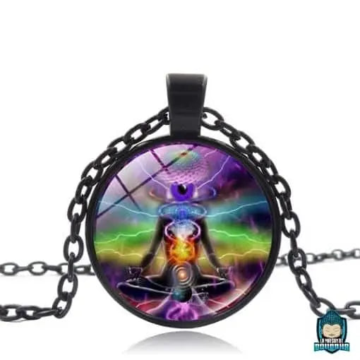 Pendentif-Solaire-Des-7-Chakras-chaine-de-maille-forcat-couleur-noir-La-Maison-de-Bouddha