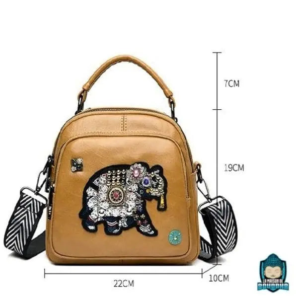 Petit Sac Bandoulière Cuir Rouge Motif Élépant Brodé Sacs à main La Maison de Bouddha