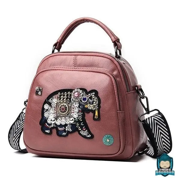 Petit Sac Bandoulière Cuir Rouge Motif Élépant Brodé Sacs à main La Maison de Bouddha