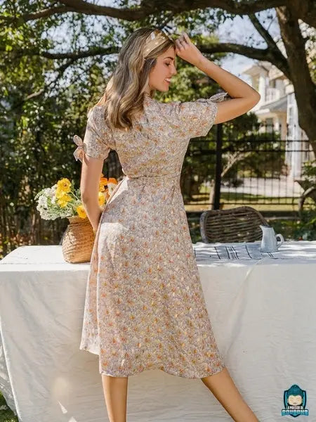 Robe-midi-portefeuille-fluide-Imprimee-Florale-vue-de-dos-La-Maison-de-Bouddha