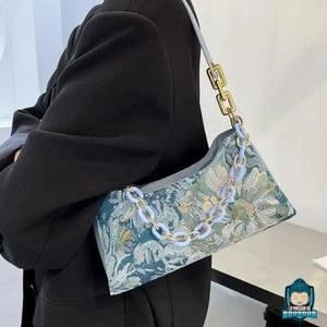 Sac-Baguette-Tendance-Ethnique-Bleu-imprime-porte-a-l-epaule