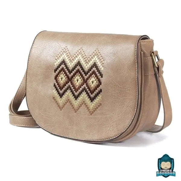 Sac Bandoulière Besace Cuir Marron Synthétique Motif Ethnique Sacs à main La Maison de Bouddha