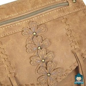 Sac-Bandouliere-Franges-Camel-motifs-fleurs-en-relief-cousues