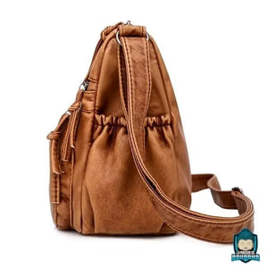 Sac Cuir Bandoulière Besace Femme Marron Clair Sacs à main La Maison de Bouddha