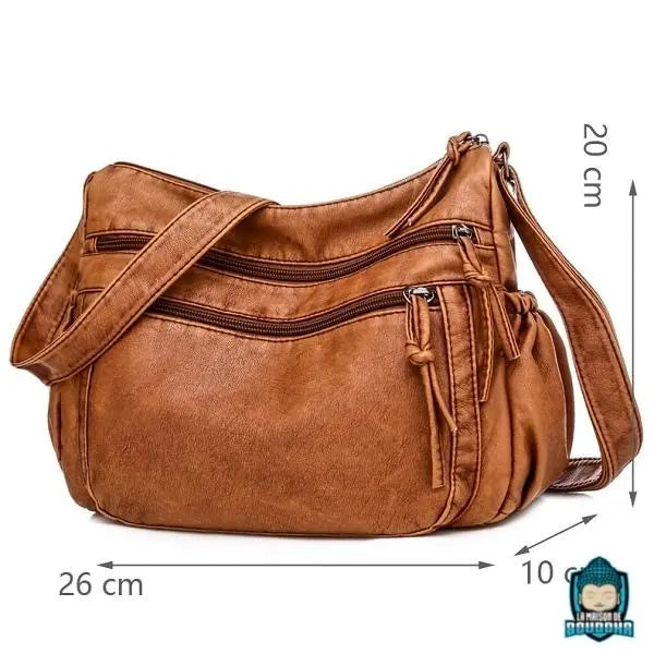 Sac Cuir Bandoulière Besace Femme Marron Clair Sacs à main La Maison de Bouddha