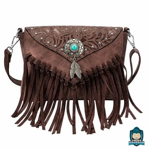 ac-bandouliere-ethnique-Cuir-Tanne-Marron-cuir-PU-reglable-sac-a-frange-piece-ornement-argente-et-perle-turquoise