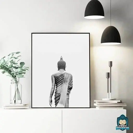 Tableau-Bouddha-Noir-et-Blanc-Thailandais-debout-de-dos-imprimee-Canvas-La-Maison-de-Bouddha