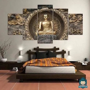 Tableau-Toile-Bouddha-Noir-et-Or-toile-5-pièces