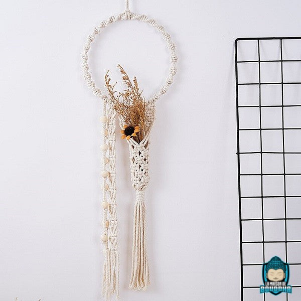 Tapisserie-Murale-Macrame-fait-main-en-coton-blanc-creme