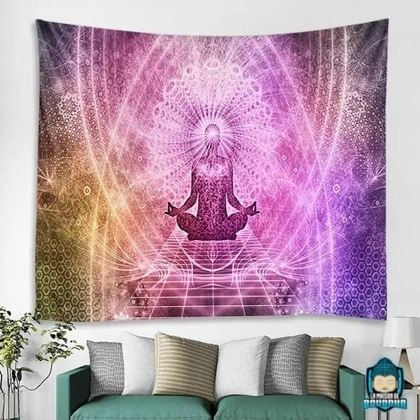 Tenture-Meditation-aux-couleurs-rose-violet-or-blanc-toile-tissu-en-polyester