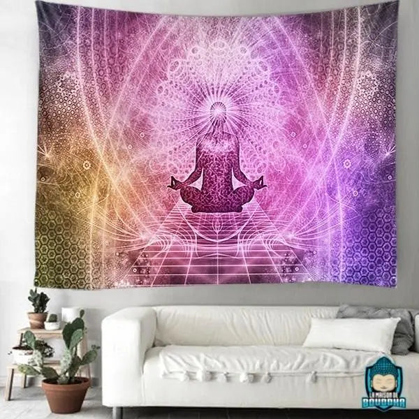 Tenture-Meditation-couleurs-rose-violet-or-blanc-toile-tissu-en-polyester