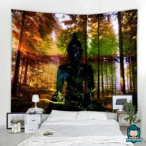 Tenture-Murale-Bouddha-Esprit-de-la-Foret-tenture-murale-ombre-bouddha-foret-toile-couleurs-en-polyester