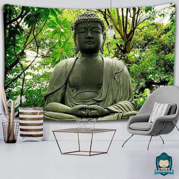 Tenture-Murale-Bouddha-Foret-tapisserie-en-polyester-La-Maison-de-Bouddha