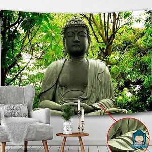 Tenture-Murale-Bouddha-Foret-tapisserie-imprimee-en-polyester