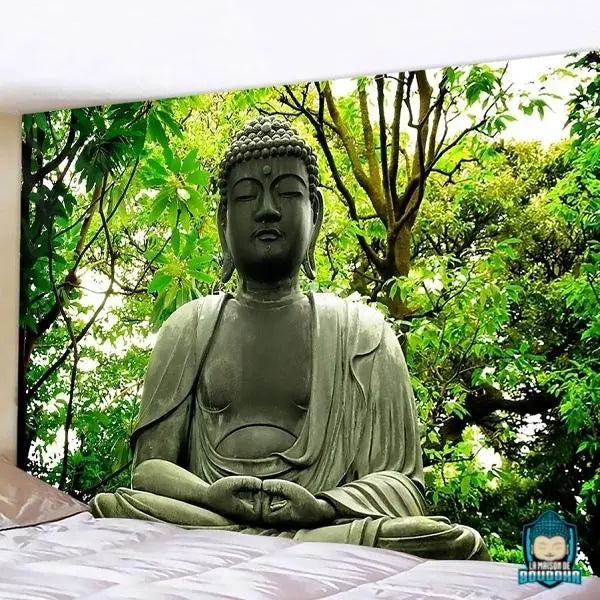 Tenture-Murale-Bouddha-Foret-tapisserie-tissu-en-polyester
