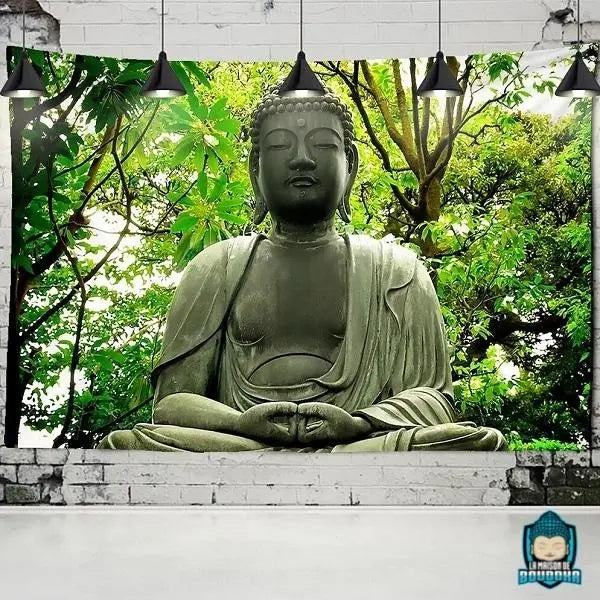 Tenture-Murale-Bouddha-Foret-tapisserie-toile-en-polyester