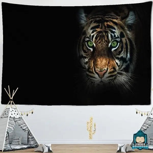 Tenture-Murale-Tigre-tapisserie-en-polyester-representation-tete-de-tigre-sur-toile-noire