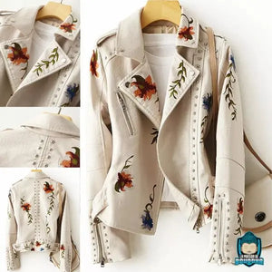 Veste-Ethnique-en-Cuir-Brodee-Blanc-pour-Femme-cuir-PU-broderie-florale-rivets-argentes-col-a-revers-vue-de-face-La-Maison-de-Bouddha