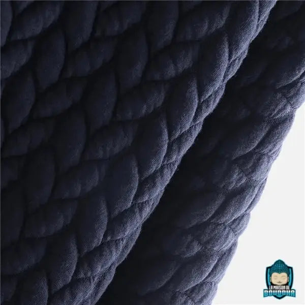 Veste-femme-ethnique-bleu-Navy-a-capuche-en-coton-et-polyester-maille-torsade-croisee-effet-matelasse