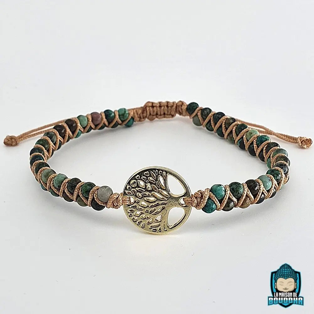 bracelet-mission-de-vie-en-pierres-de-jaspe-africain-et-arbre-de-vie-perle-rondes-naturelles-vert-clair-fonce-piece-connecteur-rond-dore